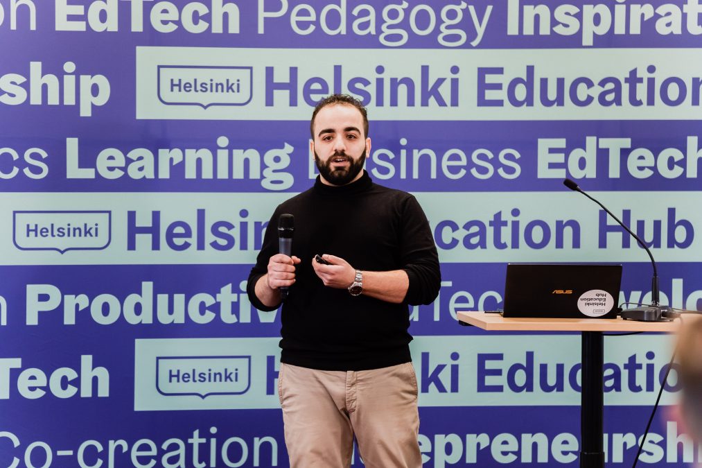 Yazeed Maswadeh giving his pitch at the EdTech Incubator Gala